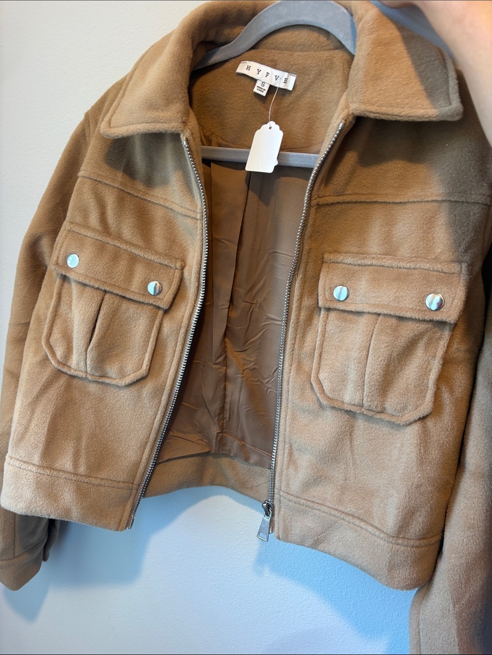 Camel Cropped Bomber Jacket